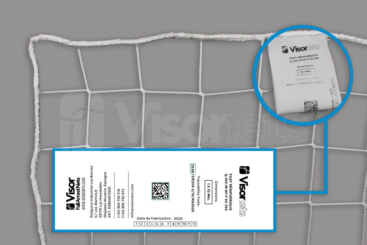 Etiquete traçabilite filet de sécurité périphérique pour toiture - VISORNETS